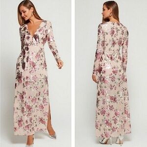NWT Show Me Your Mumu Carmella Metallic Floral Long Sleeve Maxi Romper Dress